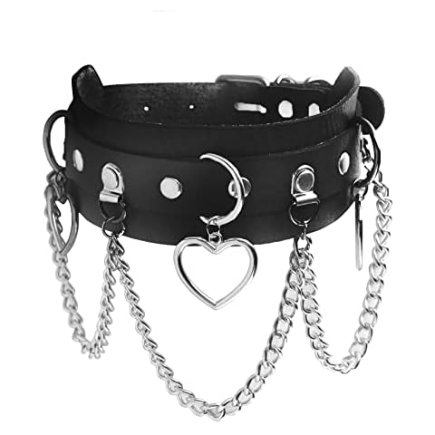 Manfnee Leather Choker Necklace Retro Collar Necklaces Punk Chain Heart Choker for Men Women Black Cover