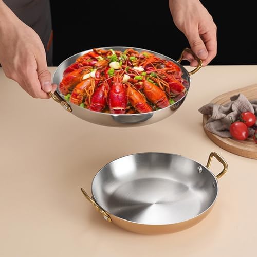Stainless Steel Oval Paella Pan - Nonstick Seafood & Lobster Frying Pan with Dual Handles, Dishwasher Safe Cookware for Home Cooking & Kitchen Essentials