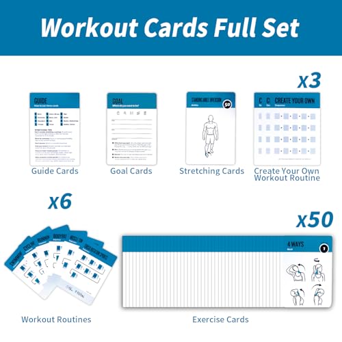 ELAORY Cartas de treino de alongamento, 62 cartas de exercícios, tamanho grande, 12,7 x 9 cm, cartõe