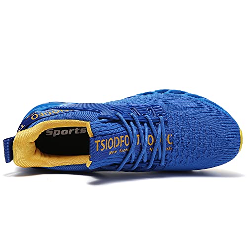 SKDOIUL Sneakers for Women Athletic Running Tennis Shoes Non Slip Sport Walking Shoes Comfort Breathable Slip On Fashion Sneakers Runner Gym Trail Shoe Blue Yellow Size 8.5