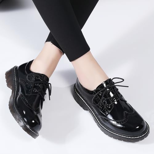 XMM Oxford Shoes for Women Women's Oxford Shoe Lace-Up Round Toe Leather  Flat Classic Non-Slip Work Business Dress Office Shoes, 261 Black, 6 :  Amazon.sg: Fashion