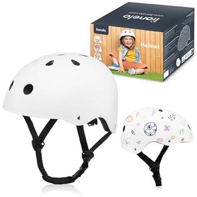 LIONELO Helmet Casco Protector Bicicleta Infantil Ajustable 50-56 cm Protector de Barbilla Casco para Niñas y Niños con Certificado Intertek Talla S White