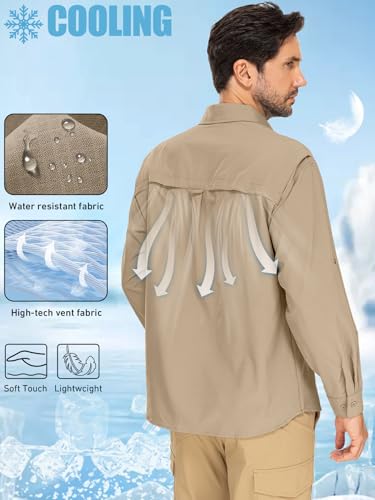 Men's Sun Protection Fishing Shirts Long Sleeve Travel UPF 50+ UV Quick Dry Cooling Safari Camping Hiking Button Down Shirts3