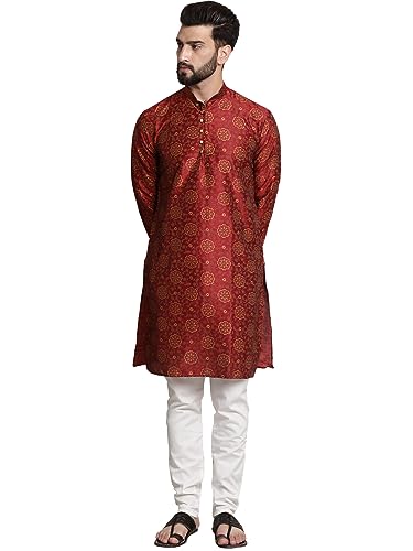 Image of SOJANYA (Since 1958 Men's Silk Blend Printed Kurta and Churidar Pyjama Set