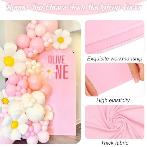 Spandex Fitted Wedding Arch Cover 5FT Pink Arch Backdrop Cover, Round Top Chiara Backdrop Stand Covers for Wedding Birthday Party Baby Shower Banquet Arch Decoration (Pink, 5FT) by Fivenl - Image 3