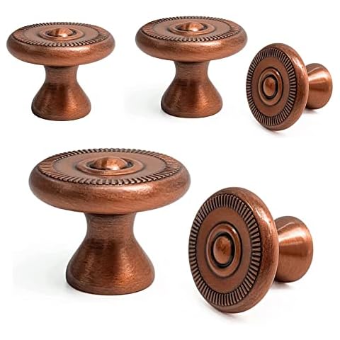 DOXILA 5 PCS Antique Brass Cabinet Knobs Pulls Handles, 1-1/16 Inch Zinc Alloy Kitchen Hardware Cabinet Knobs for Furniture Door Bathroom Dresser Cupboard Wardrobe Cover