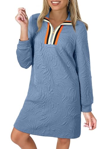 Image of BLENCOT Women's Dress Zip Up Stand Neck Pullover Sweatshirt Mini Dresses