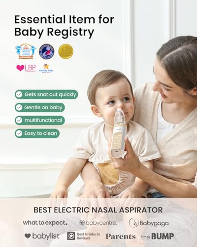 Image of GROWNSY Nasal Aspirator for Baby, Electric Baby Nose Sucker, Automatic Nose Cleaner with Larger Suction Chamber and More Powerful Suction, Music and Light Soothing Function, Beige