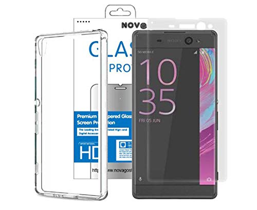 NOVAGO Compatible avec Sony Xperia XA Pack 2 en 1 Coque Transparente Souple et résistante Anti Choc+ 1 Film en Verre trempé Transparent 3D incurvé Couvrant Tout l'écran (Transparent)