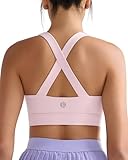 RUNNING GIRL Sports Bra for Women, Strappy Running Padded Sports Bras High Impact Yoga Bra with Sewn in Pads(3135_Pink_M)