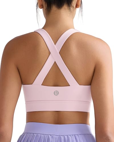 RUNNING GIRL Sports Bra for Women Strappy Running Padded Sports Bras High Impact Yoga Bra with Sewn in Pads(3135_Pink_M)
