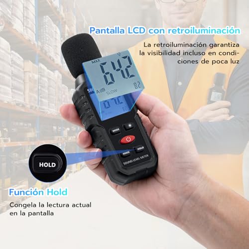 Miniatura 7 de Mcbazel Digital Medidor De Decibelios, 30-130db Medidor De Decibelios De Ruido Con Pantalla Lcd Digital Retroiluminada, Medidor De Sonido Portátil Para Uso Industrial Y Escolar