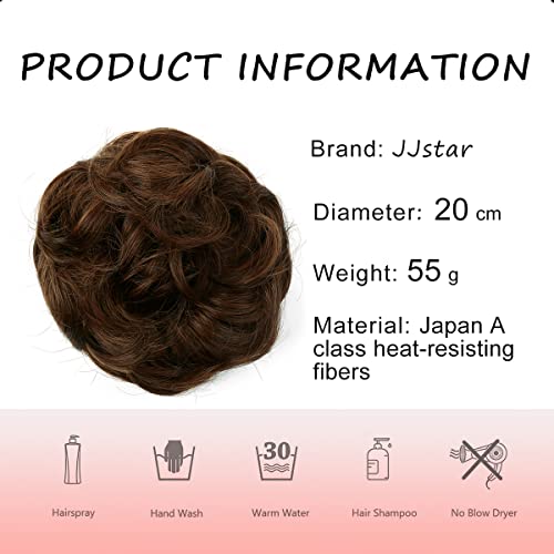 JJstar Messy Hair Bun Curly Wavy Hair Scrunchies Accessories Pieces for Women Girls Synthetic Chignons (Light Brown) - Image 3