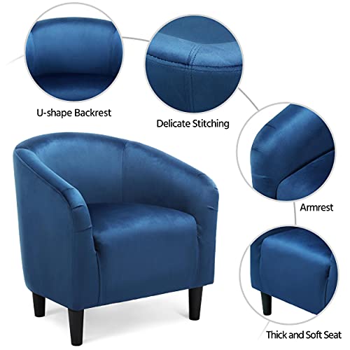 Image of Yaheetech Velvet Accent Chairs, Compact Furry Barrel Chairs with a Curved Silhouette for Small Spaces, Living Room, Bedroom, Pagoda Blue