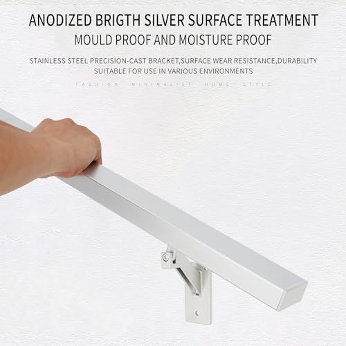 4FT Anodized Shiny Silver handrails Kit for Indoor Outdoor Stairs，Modern Aluminum Handrail Set,2" X1" Grab bar,Adjustable 304 Stainless Steel Brackets Included，Rust Free (Anodized Shiny Silver, 4 FT) by QDMXJF - Image 4