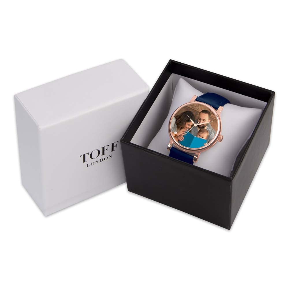 Regalos fotográficos Personalizados para Mujer, Pantalla analógica, Reloj con Movimiento de Cuarzo japonés con Caja de Oro Rosa, Reloj Grabado a Medida