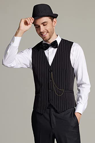 Gionforsy Mens Suit Vest 1920S Mens Vest Slim Fit Formal Business Gangster Waistcoat (Large, Stripe Black) #TOP4