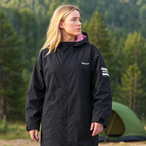 Owntop Waterproof Swim Parka for Kids Youths and Adults - Unisex Hooded Surf Poncho, Oversized High-Low Hem Windproof Changing Robe, Sherpa Winter Warm Beach Towel Jacket with Pockets Black Rose XL by Owntop - Image 7