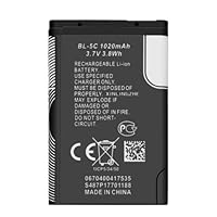 BL-5C Akku,1020mAh Li-Ion Ersatzakku für Nokia 1100 1600 2310 3100 3110 3120 5030 6030 6230 6270 6600 N70 und DIGITRADIO 1/2,TECHNIRADIO 6/RDR,wiederaufladbare Akku kompatibel mit Haushaltsradio. (1)