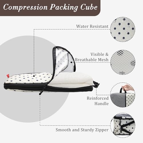 U+U 8 Set Compression Packing Cubes - Ultralight Travel Organizers with Laundry Bag and Cosmetic Bag, Space-Saving Suitcase Organizer for Travel, Business Trip and Family Vacation (Polka Dot)2
