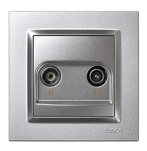 SIMON - Toma Final de Antena TV y Radio, Enchufe Televisión de Pared, Serie Simon 10, Empotrable, Incluye Marco, Tapa y Mecanismo, para Televisión Digital Terrestre o Satélite, Color Aluminio