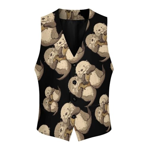 Sea Otter Men's Suit Vests Business Formal Dress Vest V-Neck Waistcoat for Wedding Casual4