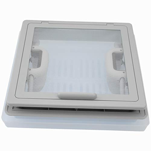 pro-Styling Dachluke Dachfenster Dachhaube 28x28 Wohnwagen Wohnmobil Caravan grau, aufklappbares Insektenschutzgitter, Milchglashaube, UV-beständig