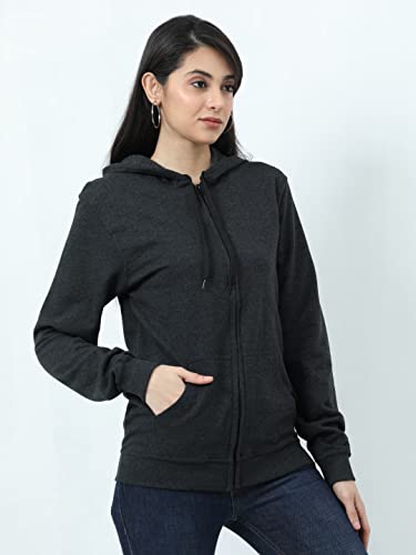 Image of Wafaa Women's Cotton Plain Hooded Neck Full Zipper Sweatshirt Hoodies with Kangaroo Pocket