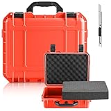 Relaxweex 1 Pcs 8.5 x 6.5 x 3.7 Inch Waterproof Hard Case with DIY Customizable Foam Insert Portable Protective Case with Knife for Camera Drones Equipments Tools Test Instruments (Reddish Orange)