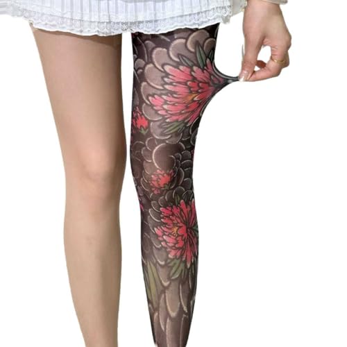 GSJDKN 3D Glänzende Strumpfhose mit figurformendem Tattoo-Druck Unisex Strümpfe Transparente Strumpfhose rutschfeste Seidenstrümpfe Beliebig...