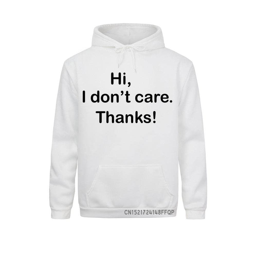 Letter Simple Print 2023 Trend Man Sweatshirts Solid Color Hoodies Funny Hi I Don't Care, Thanks Fahion Winter (White, M)