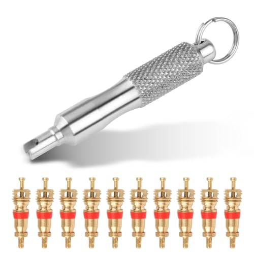 Image of 17 PCS Portable Valve Core Removal Tool Set, Stainless Steel Tire Valve Core Tool with 16 PCS Replacement Tire Valve Cores | Compact Tire Valve Stem Disassembly Tool for Car, Truck, Bike, Motorcycle