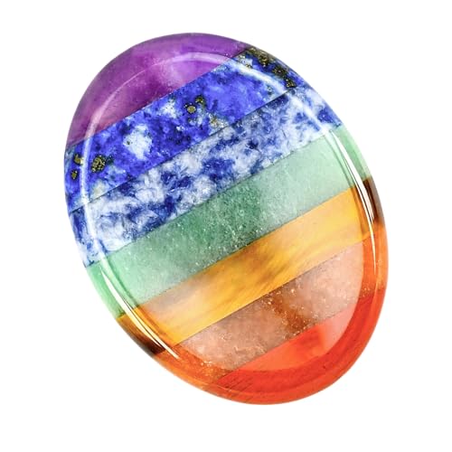 Chakra Heilstein Daumenstein gegen Angst – 7 Chakren Kristalle, Polierter Naturstein Handschmeichler, Bunter Palmstein für Meditation, Stressabbau & Spirituelle Geschenke – Yitco