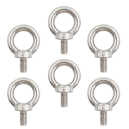 Image of 6PCS M8 Lifting Eye Bolt, Stainless Steel Male Thread Eye Bolts, Heavy Duty Screw Ring Shaped Eye Bolt