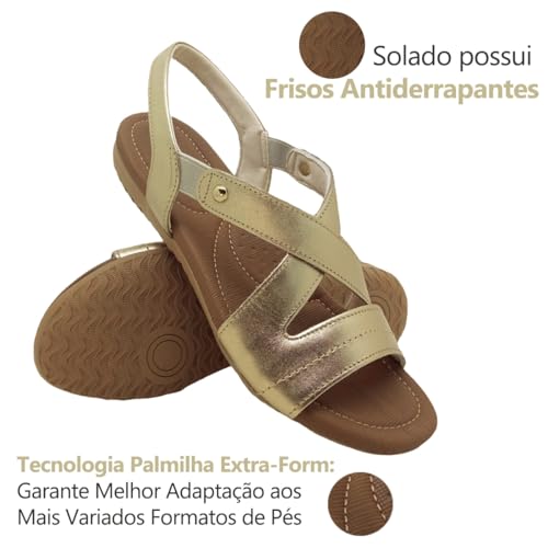 Sandália Casual Feminina Usaflex Confort Tiras Cruzadas Com Elásticos Laterais Couro R1804
