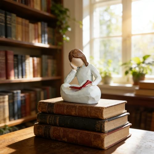 Escultura pensador para amantes de libros blanca de resina miniatura 5
