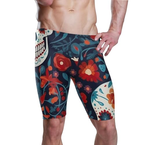 UMIRIKO Sugar Skull Skeleton Gothic Flowers Swim Jammers for Men Athletic Durable S B0400658