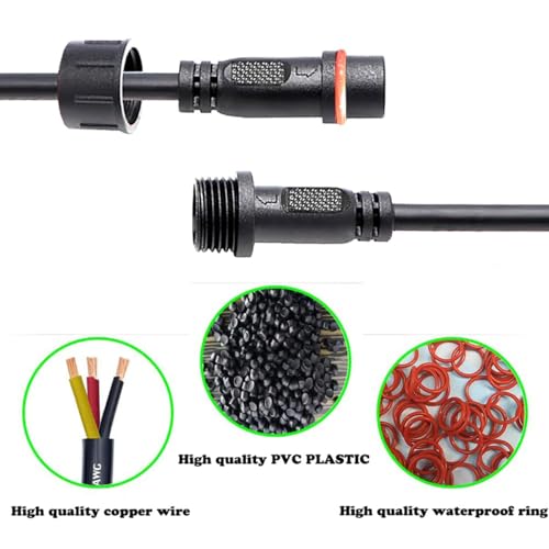 YETOR Waterproof Connectors 2 Wire,16AWG Male Female Plug LED Connector with 2Pin Waterproof Connectors,IP68 20CM Extension Cable for Car,Truck,Boat,Indoor/Outdoor LED Strip Lights.(5Pairs) - Thumbnail 6