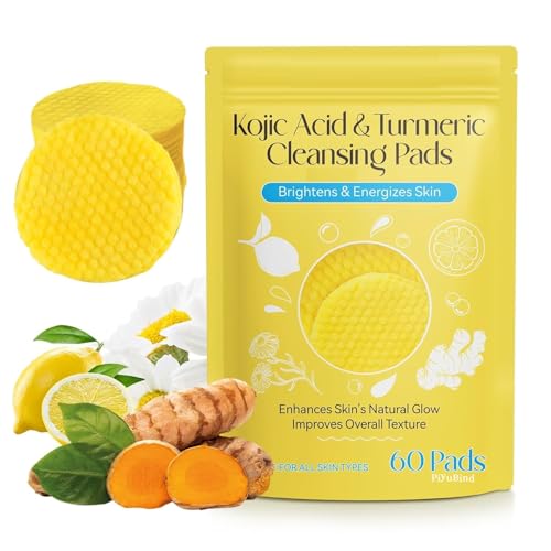 Image of Kojic Acid and Turmeric Cleansing Pads - 60 Count, Mild and Non-Irritating, Suitable for All Skin Types, Gentle Exfoliating Facial Pads