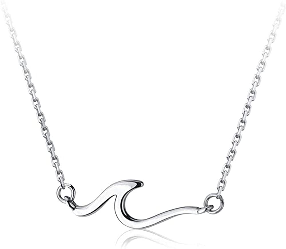 IMINI Collar de ola de océano para mujeres, adolescentes y niñas, plata de ley 925, chapado en oro blanco de 18 quilates, cadena ajustable de 45,7 cm, joyería de verano para amantes de los surfistas,