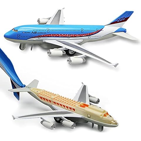 Crelloci Plane Toy Die Cast Aeroplane Model Metal Airplane Toys Light Up and Sound Play Vehicle for Kids Boys Girls Toddlers Children 2 3 Years Old Blue Cover