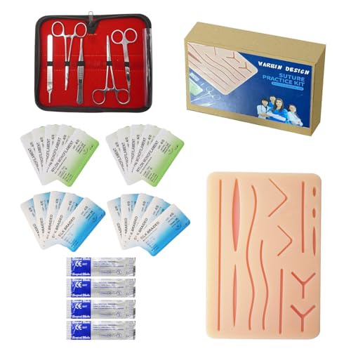 Image of HB Design Complete Suture Training Kit(30 Pieces),Include 3rd Generation Suture Pad with Pre-Cut Wounds,Suture Tools and Mixed Suture Thread with Needles for Students and Nurses Practicing
