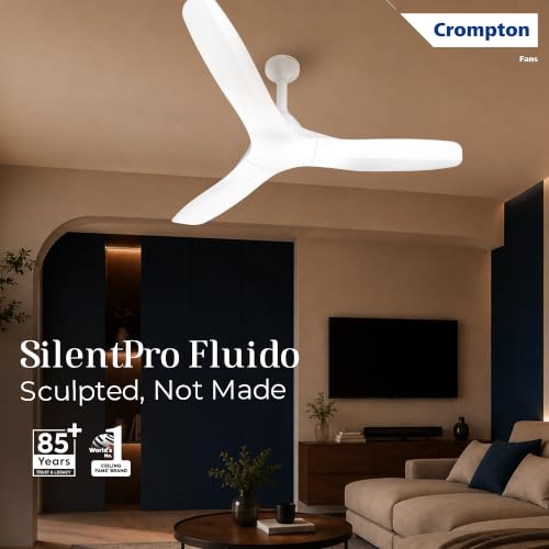 Image of Crompton Silent Pro Fluido Wave 1200mm iOT BLDC Ceiling Fan | Luxury Design | Wi-Fi, Bluetooth & Remote | Alexa & Ok Google | Fine Speed Tuning | Low Noise | 4 Year Brand Warranty | Snow White
