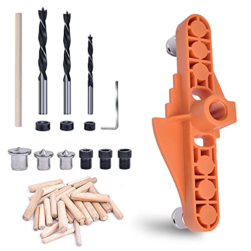 VIGRUE Dowel Jig Kit with Center Scriber Line Offset System, Wood Doweling Hole Drill Guide Tool, Drill Jig for Straight Holes Working Woodworking Drilling and Marking
