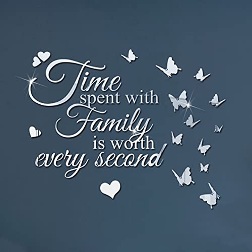 3D Acrylic Mirror Wall Stickers with Butterfly, Time Spend with Family Peel and Stick Mirror Wall Decal