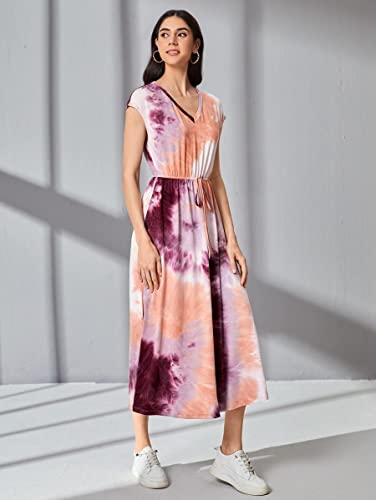 Image of Leriya Fashion Women's Tai-Dye Printed Mesh Rayon Lycra High V-Collar Neck Long Kurti Dresses for Women, A-Line Knee-Length Dress, Midi Western Dress for Women, Short Dress