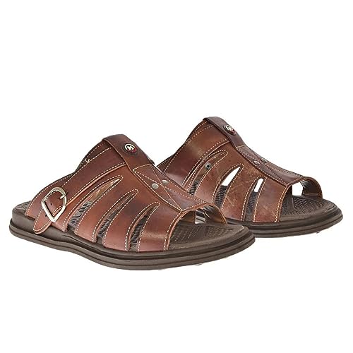 Sandália Franciscana Masculina Couro Pinhão Marrom (44)