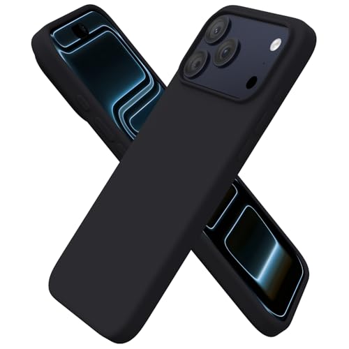 ORNARTO Compatible with iPhone 17 Pro Max Case 6.9', Slim Liquid Silicone 3 Layers Soft Gel Rubber Shockproof Protective Cover with Anti-Scratch Microfiber Lining-Black