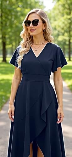 Image of BABYONLINE D.R.E.S.S. Formal Dresses for Women Cocktail Dress Split V Neck Wrap Ruffle Wedding Guest Dress 3089-XIN