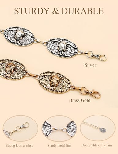 Image of TOPACC Western Metal Concho Belt for Women Cowgirl Chain Belts for Dresses Jeans Country Concert Outfit